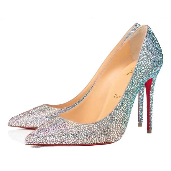 Christian Louboutin Kate Strass Degrade 100 Nude Multi AB Blue Pink Heel Pump 42 - Picture 1 of 11